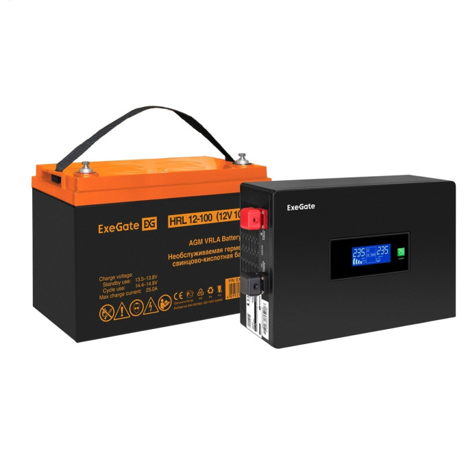 Комплект ИБП EXEGATE IDEALSINE SR-1000.LCD.2SH + батарея 100Aч, 1 шт EX297419RUS